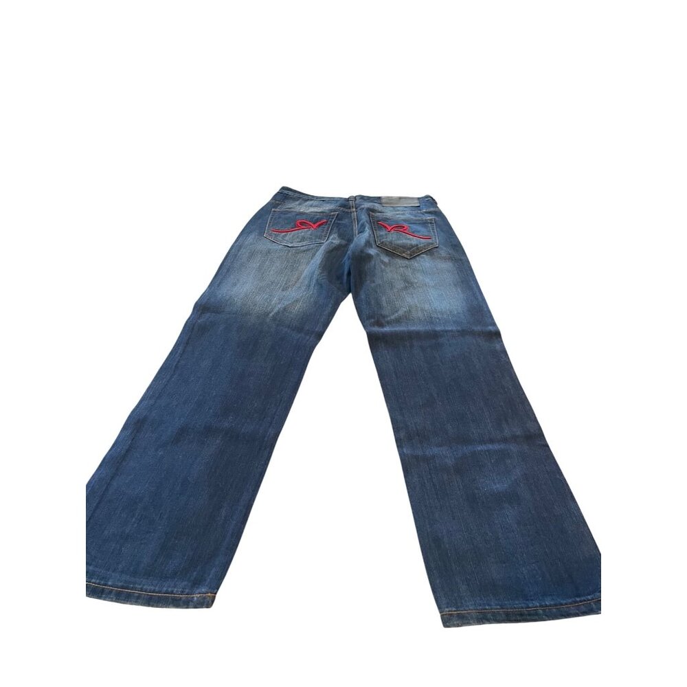 Rocawear Mens 36/34Blue Denim Regular Fit Baggy Jeans Red Back Pocket Stitching